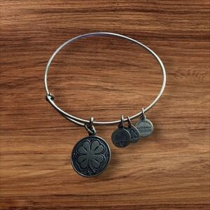 Silver Four-Leaf Clover Charm Bangle